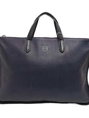 Loewe Navy Blue Pebbled Leather Top-Handle Briefcase